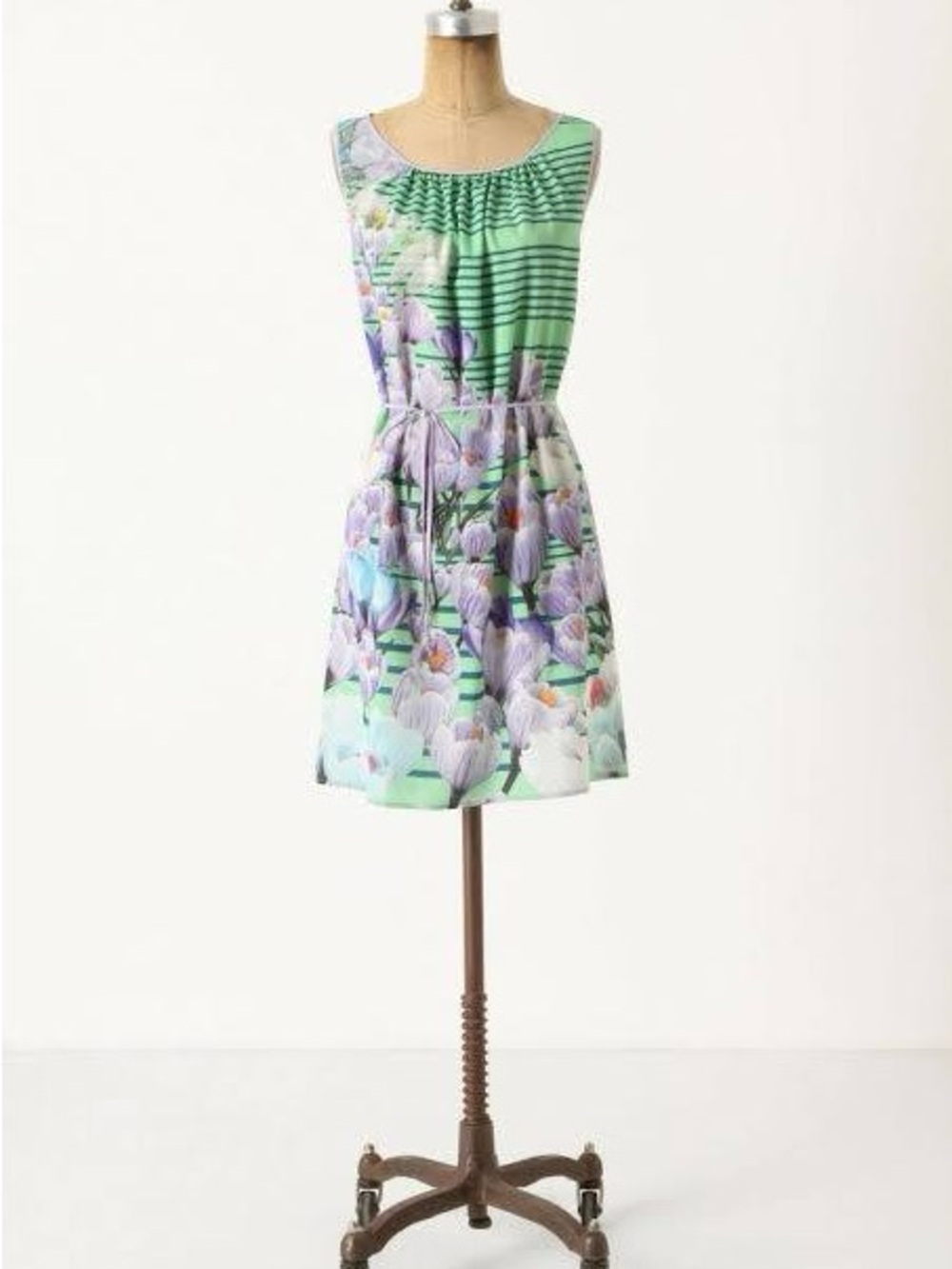 Anthropologie Mint Green and Lavender Floral Striped Dress